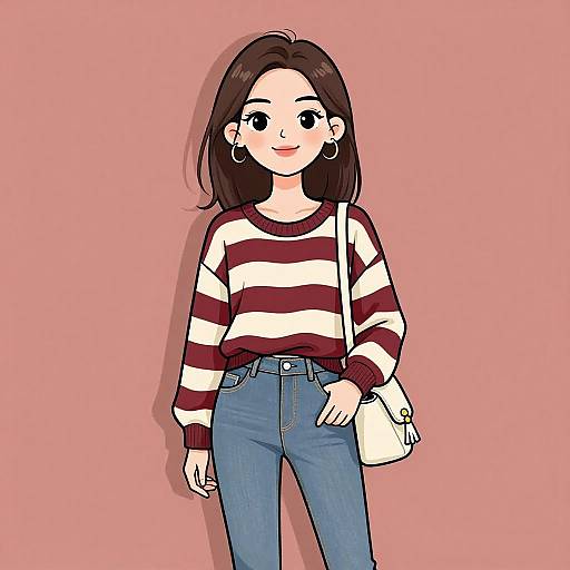 Smiling Woman in Casual Striped Sweater