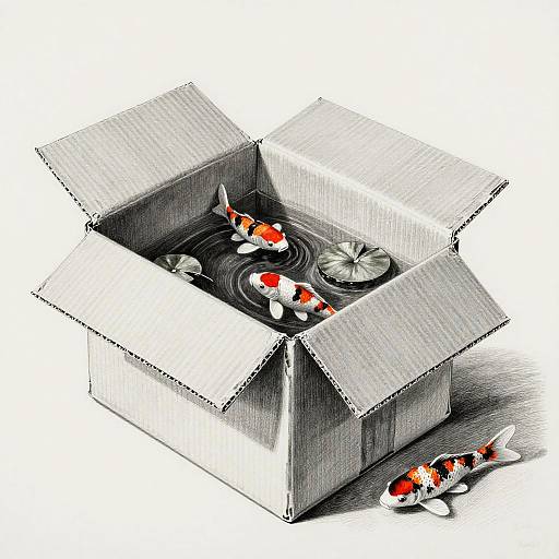 Trompe-l'œil Koi Pond in Cardboard Box