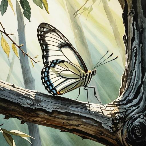 Delicate Butterfly on Ancient Tree Branch