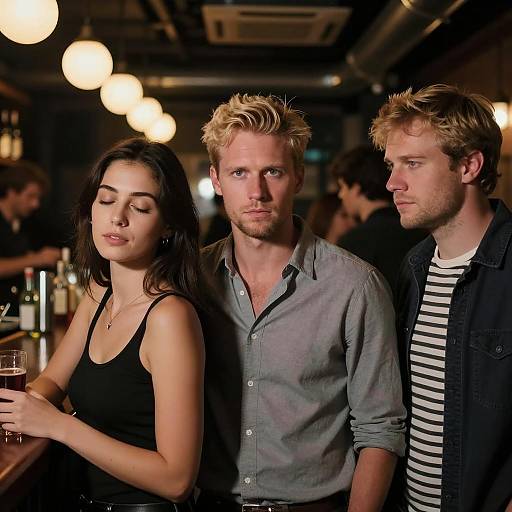 Intimate Bar Scene with Intriguing Characters