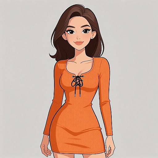 Chic Woman in Vibrant Orange Dress