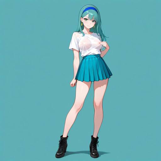 Teal-Haired Girl in Stylish Outfit Teal-Haired Girl in Stylish Outfit