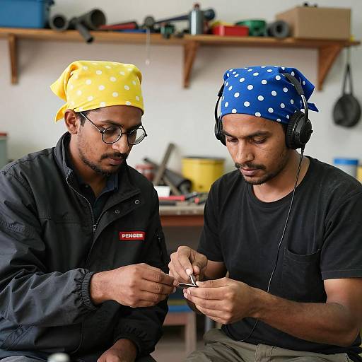 Two Men Working Together in Workshop