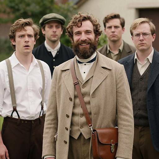 Vintage Gathering of Six Men Outdoors