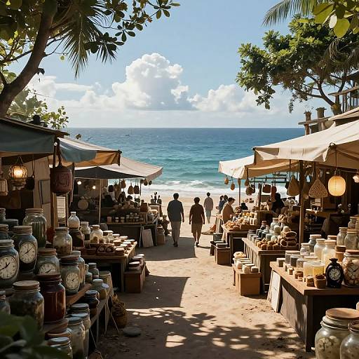 Surreal Marketplace Between Oceans and Skies