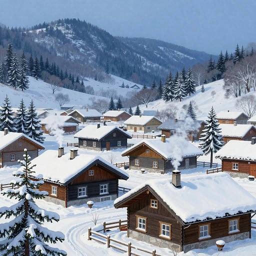 Cozy Snowy Mountain Village at Blue Hour