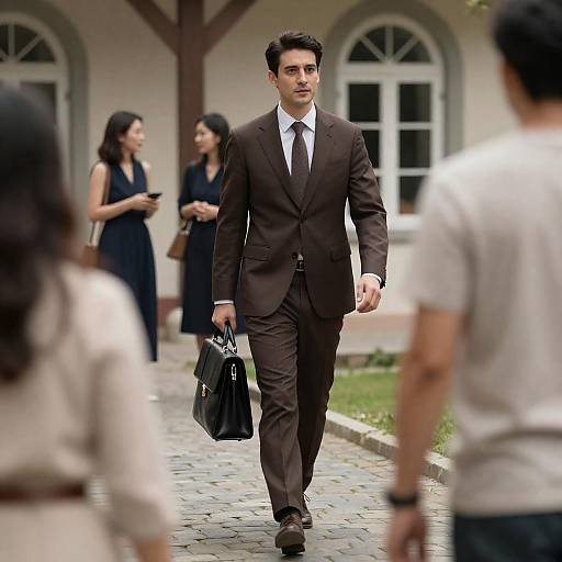 Businessman Walking Through Cobblestone Alleyway
