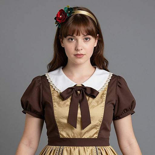 Elegant Woman in Brown and Gold Dress