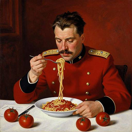 Stalin Reflecting While Eating Spaghetti