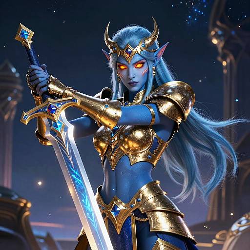 Celestial Aasimar Warrior with Glowing Sword