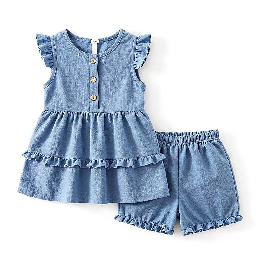 Cute Blue Sleeveless Dress and Shorts Set