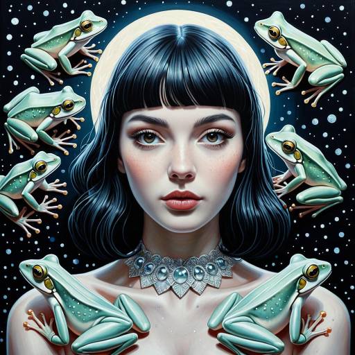 Night Girl with Frogs and Full Moon Night Girl with Frogs and Full Moon