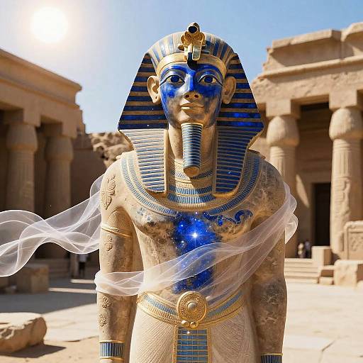 Regal Pharaoh Sculpture in Ancient Ruins
