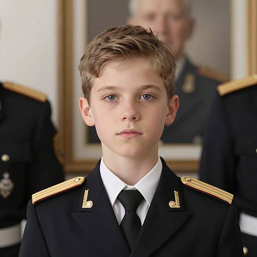 Young Boy in Military Uniform Portrait