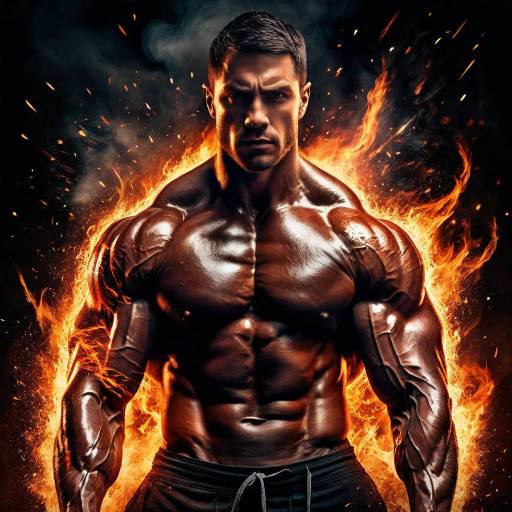 Epic Muscular Man Surrounded by Fire