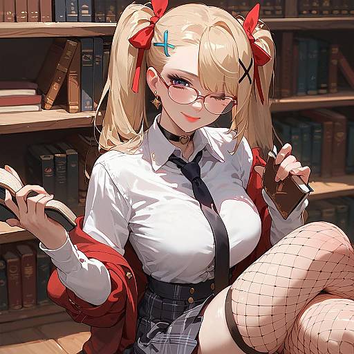 Blonde Anime Girl in Library
