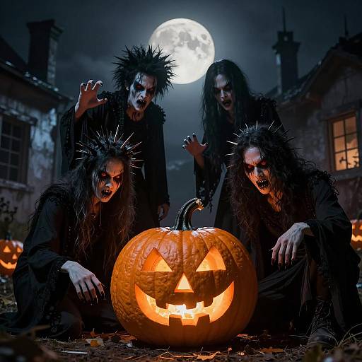 Spooky Halloween Ghouls Around Jack-o'-Lantern