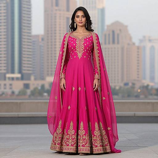 Confident Woman in Cerise Costume