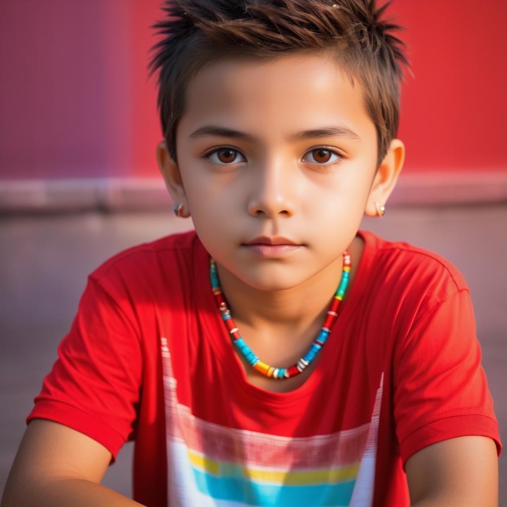 Young Boy with Spiky Hairstyle and Bracelet