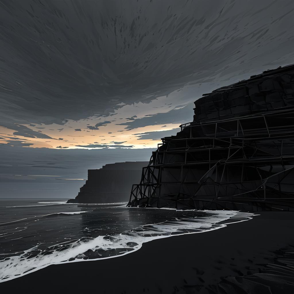 Dramatic Black Sand Beach at Dusk