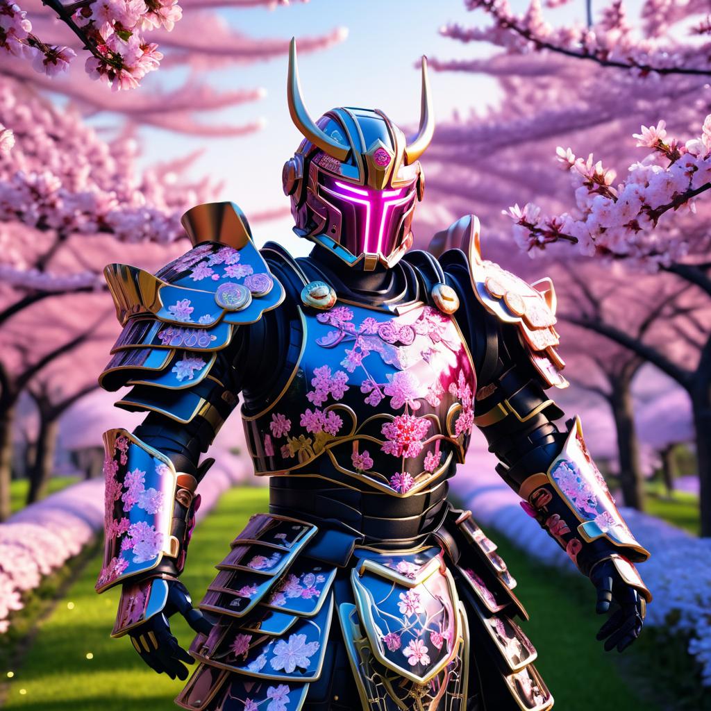 Ultra-Realistic Robotic Samurai in Sakura Garden