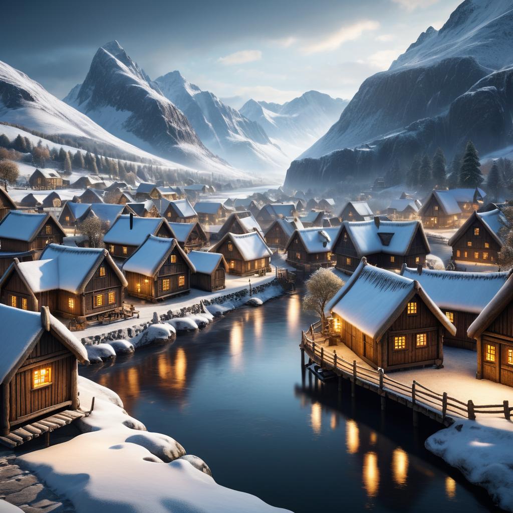 Photorealistic Nordic Viking Village Scene