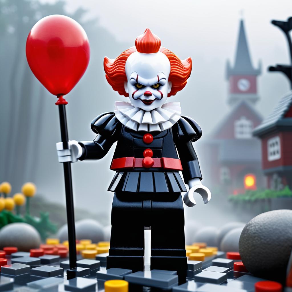 Lego Pennywise in Foggy Derry Landscape