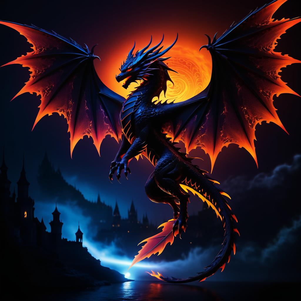 Surreal Dragon Silhouette with Fiery Eyes