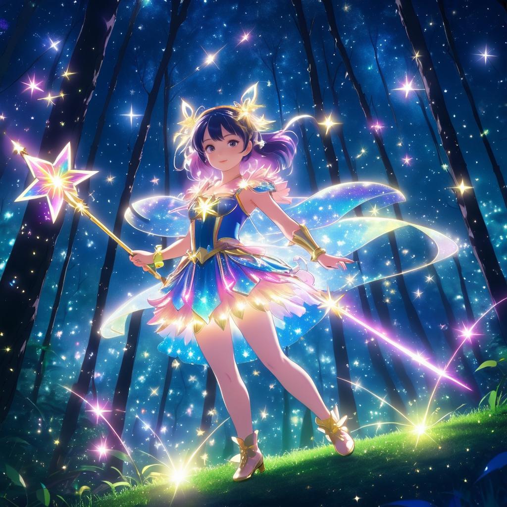 Sparkly Magical Girl in Enchanted Forest