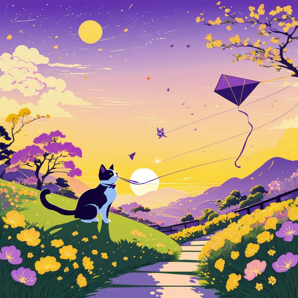 Charming Cat in a Blossom Garden