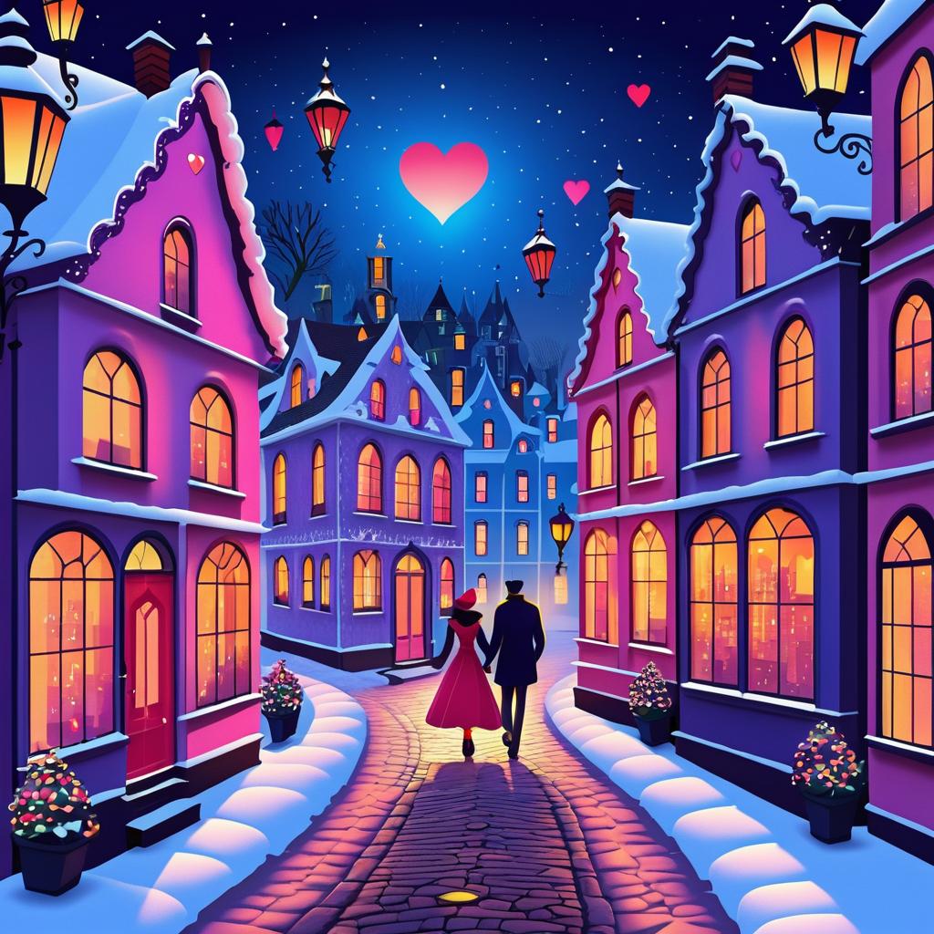 Charming Valentine's Day Village Illustration