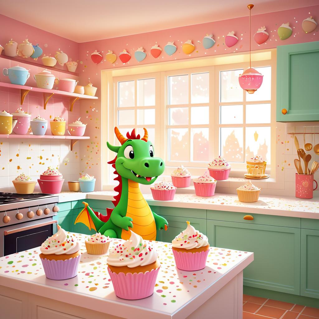 Whimsical Dragon Baking Cupcakes