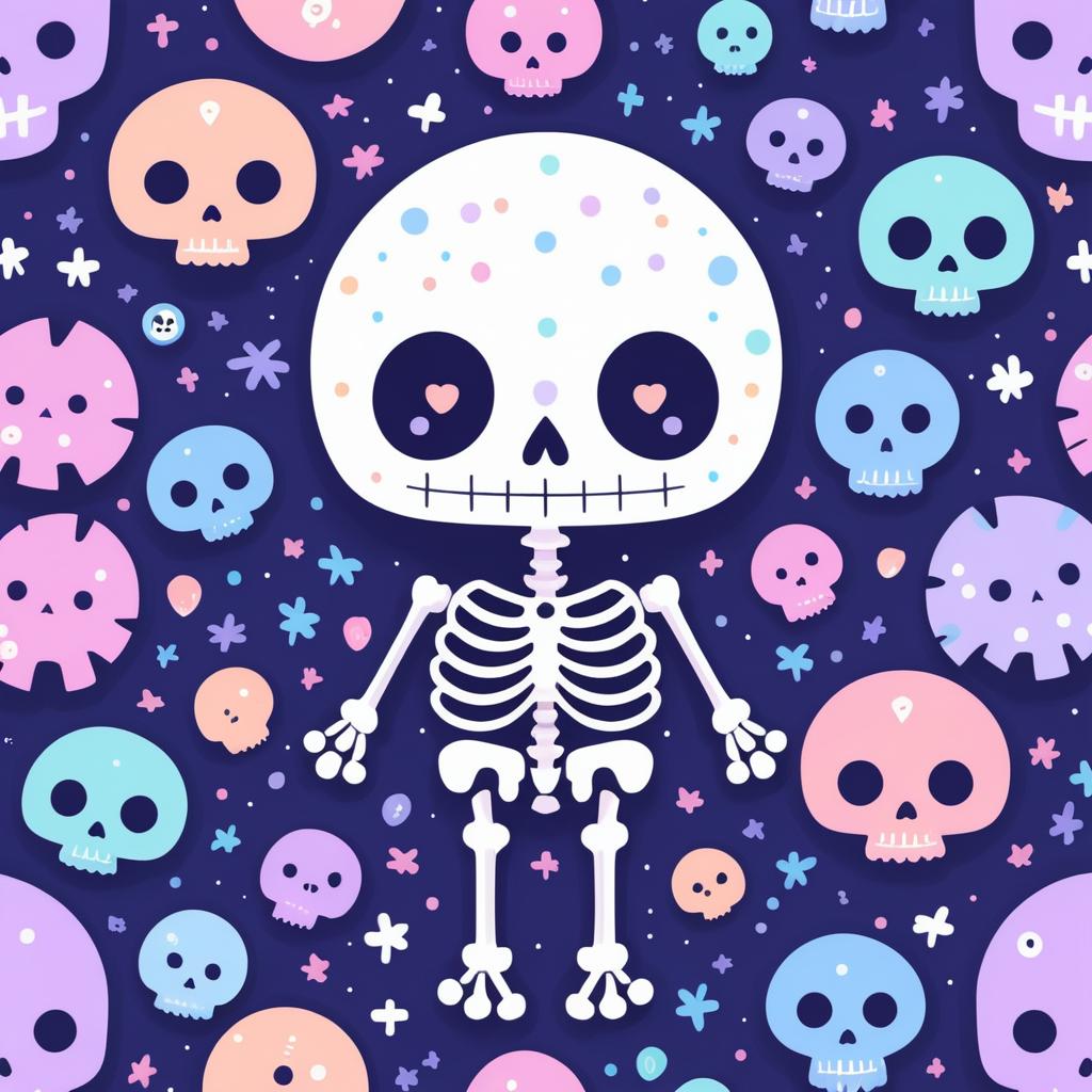 Kawaii Skeleton in Pastel Colors