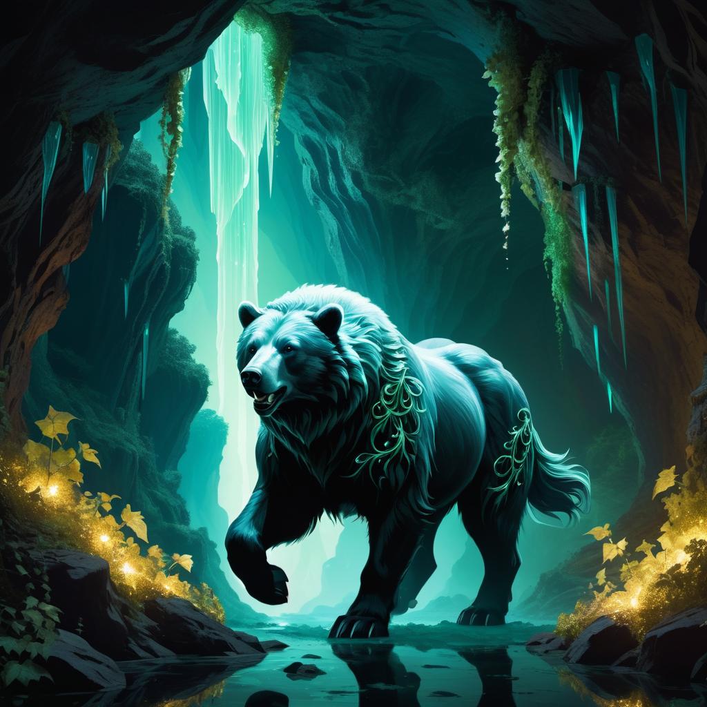 Mystical Centaur-Bear in Cavern Glow