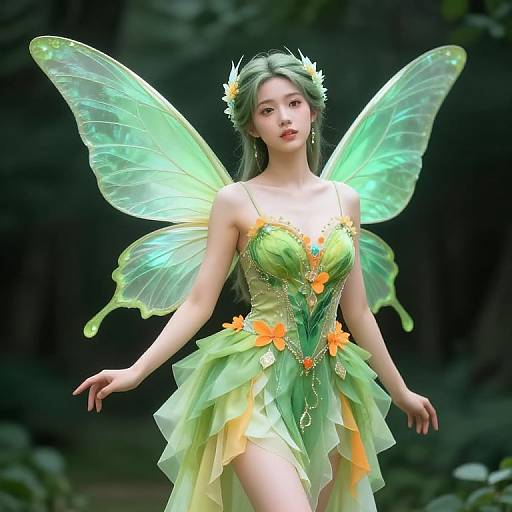 Enchanting Green Fairy with Orange Accents