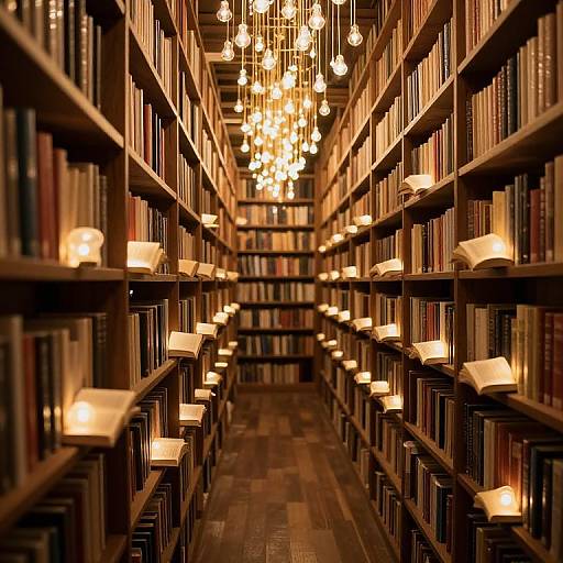Enchanted Library Aisle of Glowing Books