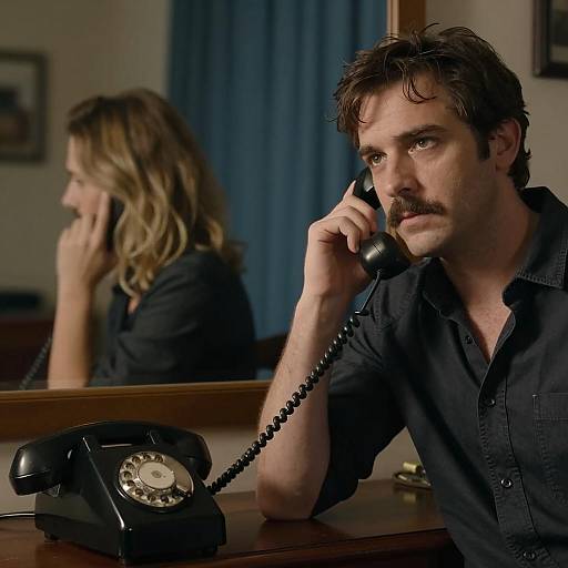 Vintage Phone Conversation in Dim Light