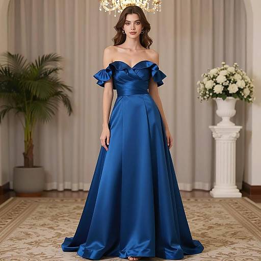 Elegant Blue Satin Ball Gown