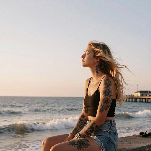 Blonde Tattooed Girl by Seaside Pier