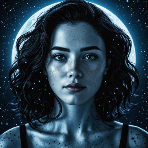 Portrait of Woman with Freckles in Blue Moonlight