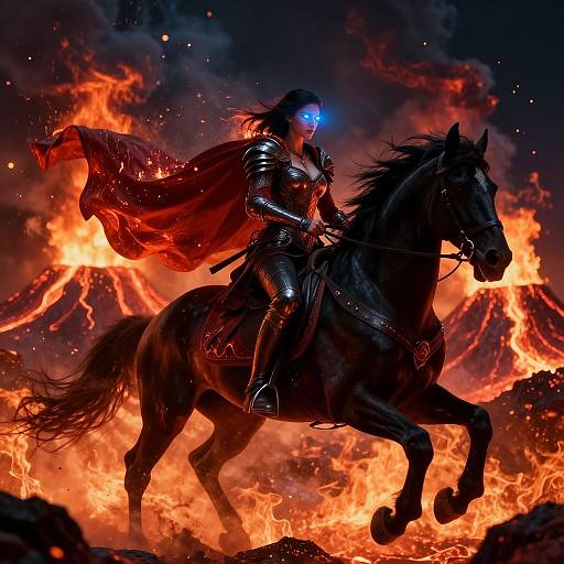 Epic Volcanic Warrior on Black Horse