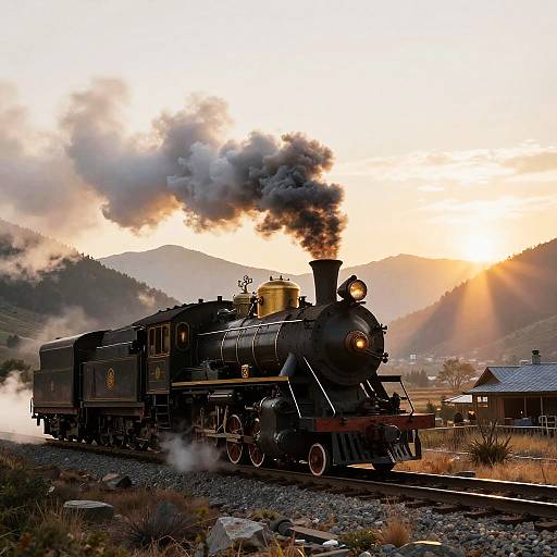 Vintage Steam Train in Mountain Valley