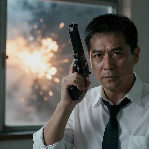 Intense Portrait of a Man with Explosion