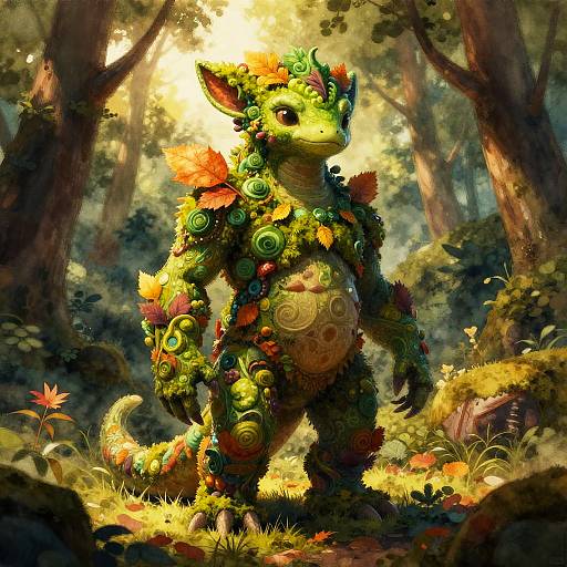 Sunlit Plant-Humanoid in Autumn Forest