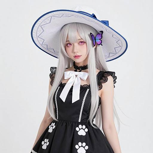 Anime Woman with Platinum Hair and Hat