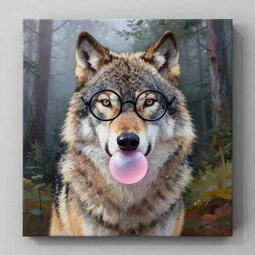 Gray Wolf with Glasses and Bubblegum