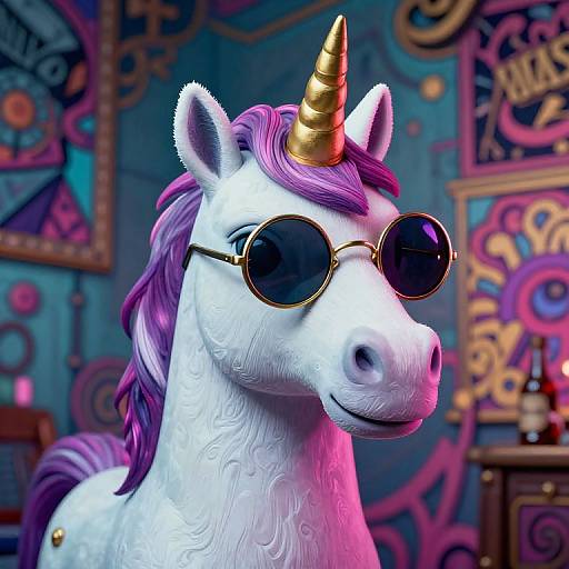 Electrified Cartoon Unicorn with Sunglasses