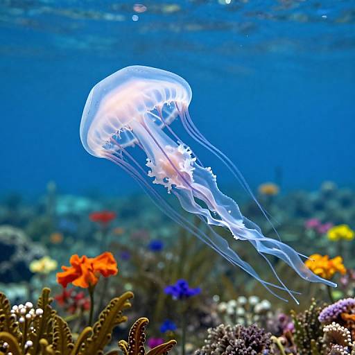 Graceful Jellyfish in Vibrant Underwater Meadow