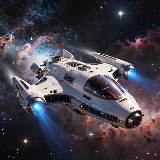 High-Tech Spaceship in Colorful Nebula