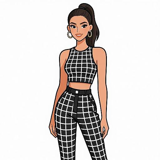 Chic Woman in Stylish Grid Outfit